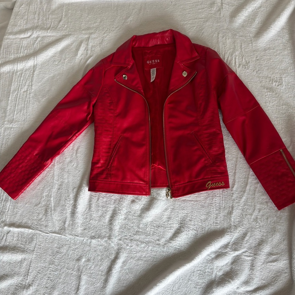 Guess Kids Bright Red Jean Jacket leather